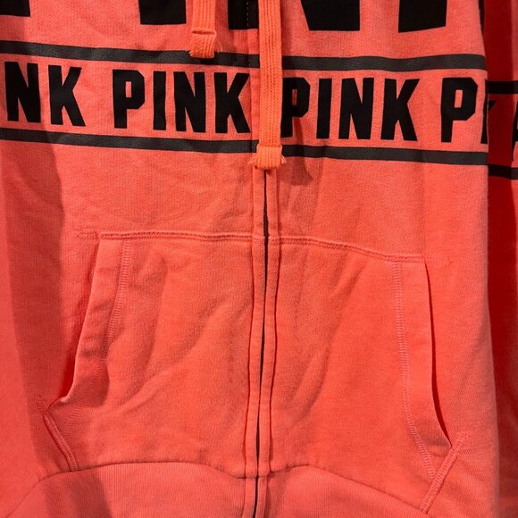 PINK Victoria's Secret Womens Zip-Up Hoodie Coral & Black Medium - Picture 3 of 10